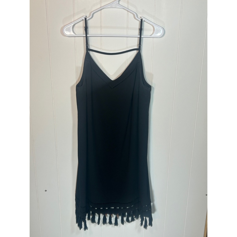 Gianni‎ Bini Black Dress Sleeveless Tassel Hem V-Neck Casual Medium